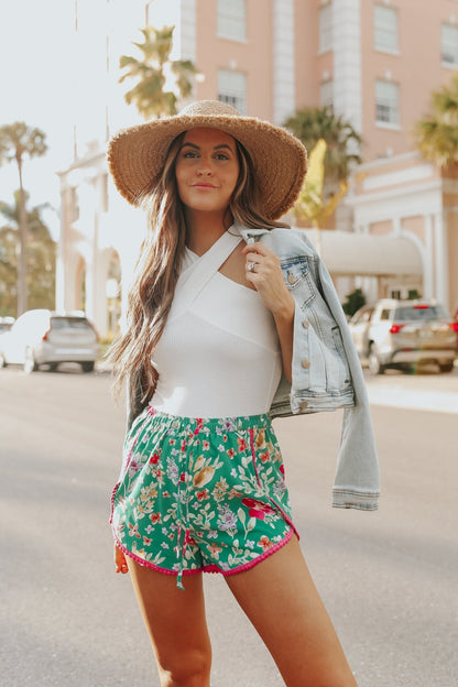 Cross Front Halter Ribbed Bodysuit - FINAL SALE