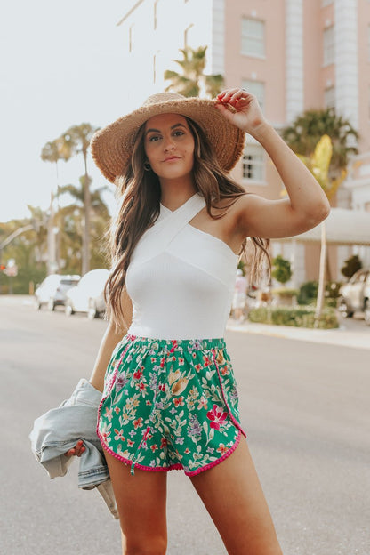 Cross Front Halter Ribbed Bodysuit - FINAL SALE