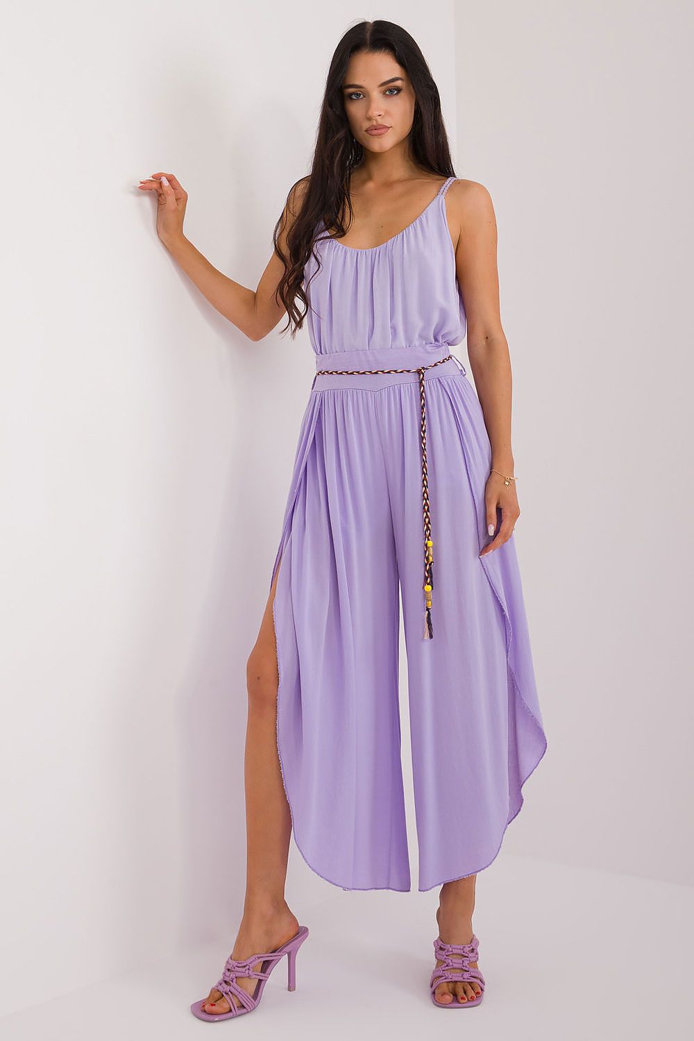 Women's High Waist Viscose Trousers - Airy Pants with Decorative Tie