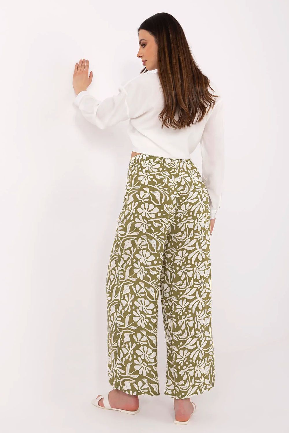 Women's Viscose High Waist Wide Leg Trousers - Printed Casual Pants