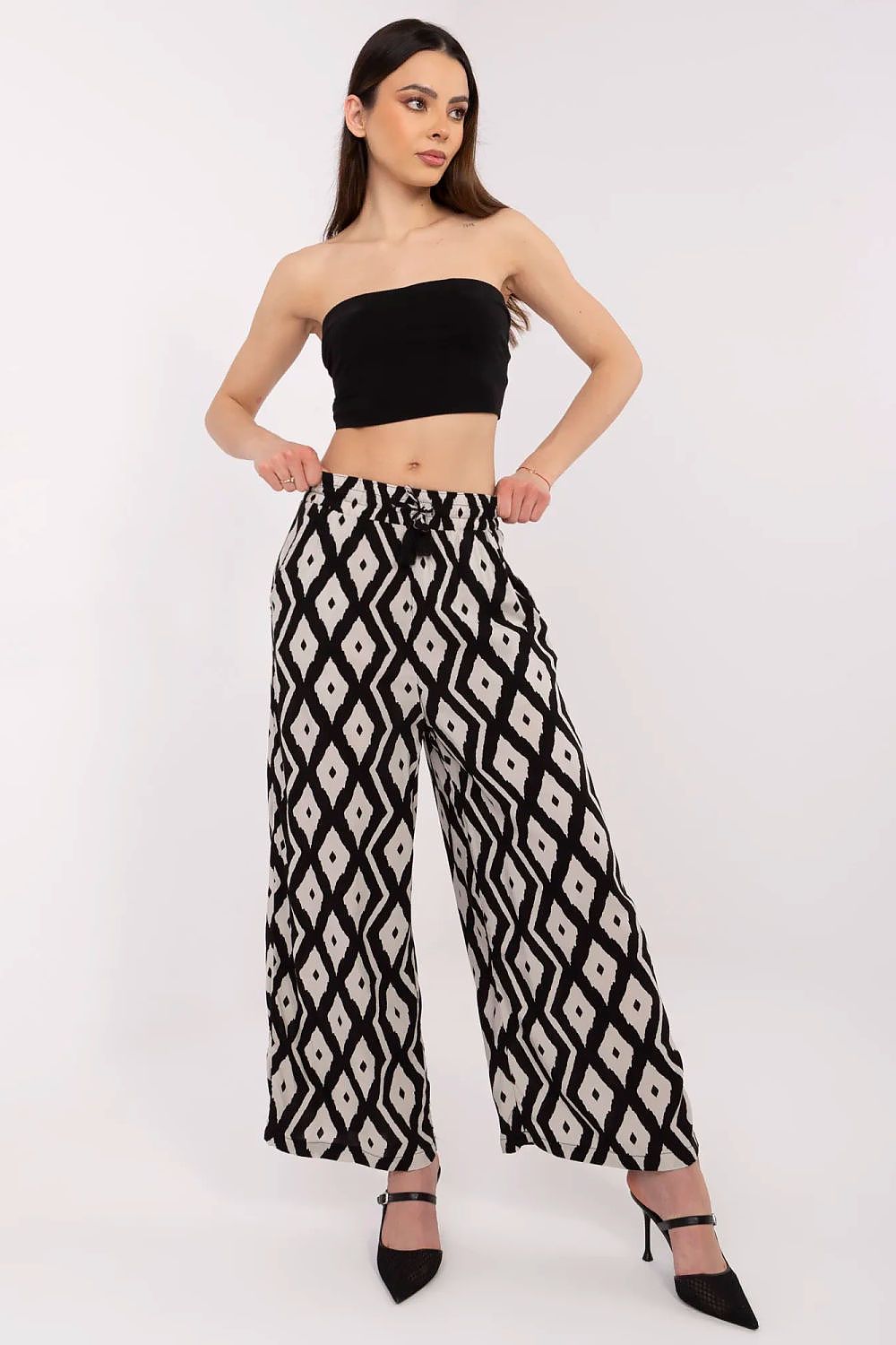 Women's Viscose High Waist Wide Leg Trousers - Printed Casual Pants