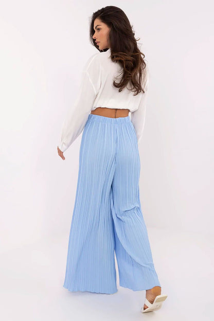 Women's High Waist Wide Leg Polyester Trousers - Structured Fabric Pants