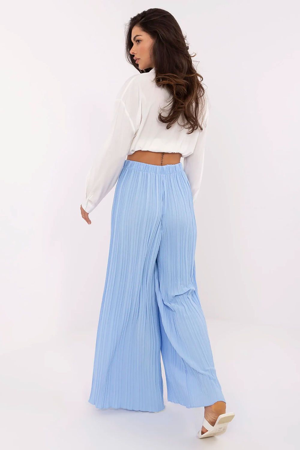 Women's High Waist Wide Leg Polyester Trousers - Structured Fabric Pants