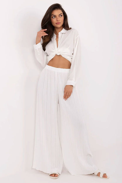 Women's High Waist Wide Leg Polyester Trousers - Structured Fabric Pants white one-size-fits-all