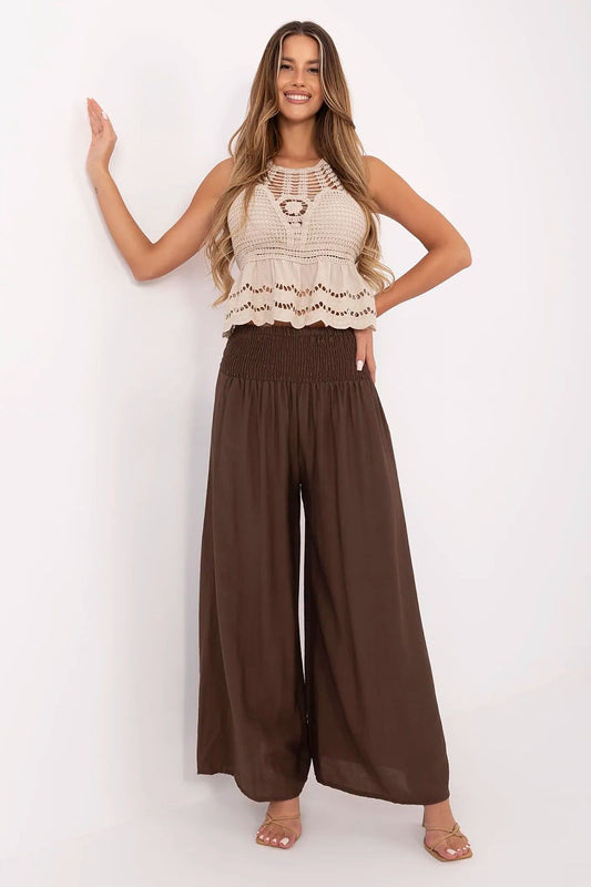 Women's High Waist Palazzo Pants - Viscose Nylon Wide Leg Trousers