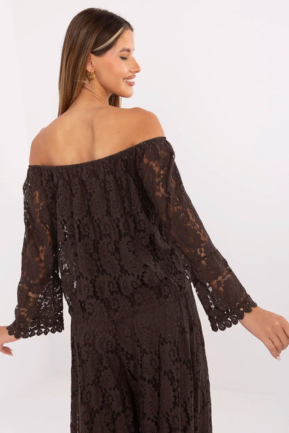 Elegant Spanish Neck Lace Tie Blouse