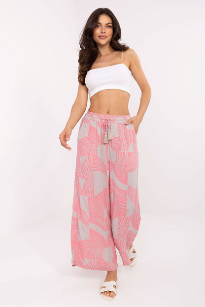 Women's Viscose High Waist Wide Leg Trousers - Printed Casual Pants