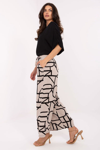 Women's Viscose High Waist Wide Leg Trousers - Printed Casual Pants