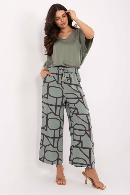 Women's Viscose High Waist Wide Leg Trousers - Printed Casual Pants