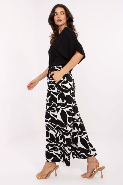 Women's Viscose High Waist Wide Leg Trousers - Printed Casual Pants