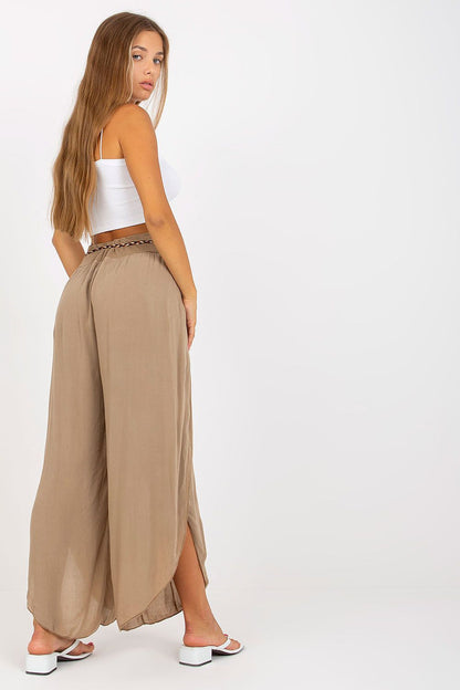 Women's High Waist Viscose Trousers - Airy Pants with Decorative Tie
