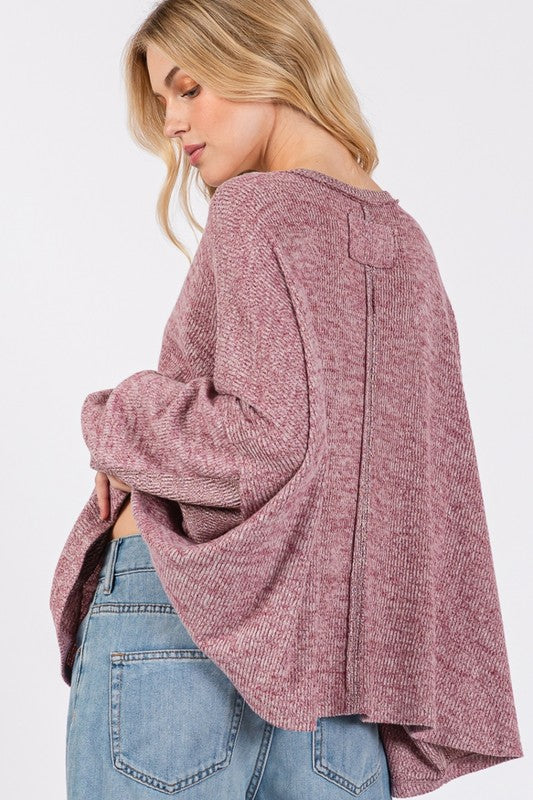 Back To School Sweater - SAGE + FIG Round Neck Batwing Sleeve Oversize Top