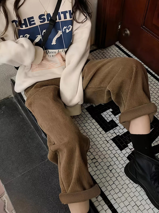 Full Size Vintage Corduroy Wide Leg Pants Plus Size