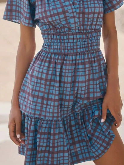 Printed Notched Short Sleeve Dress