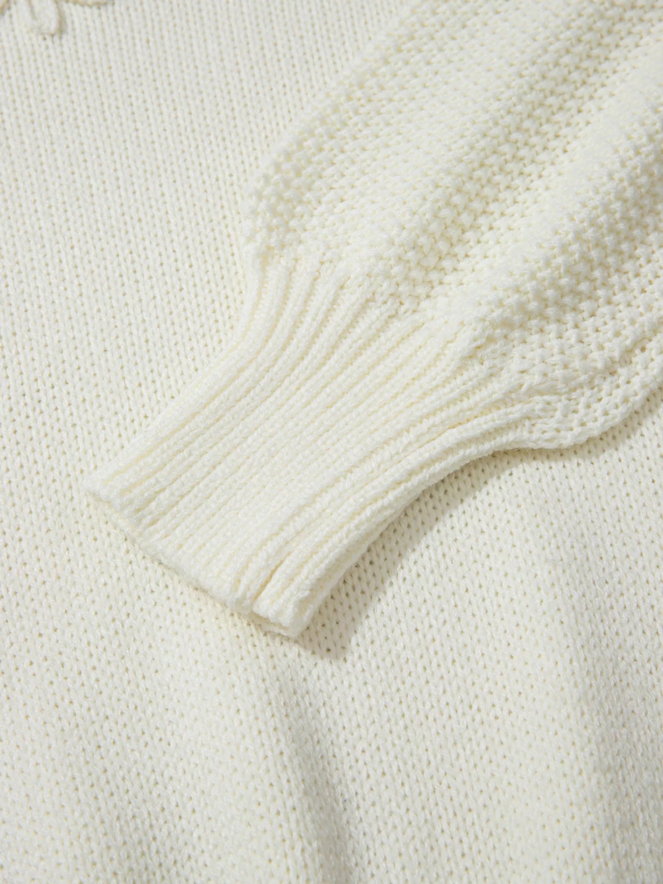 Flower Detail Round Neck Contrast Textured Puff Sleeve Sweater