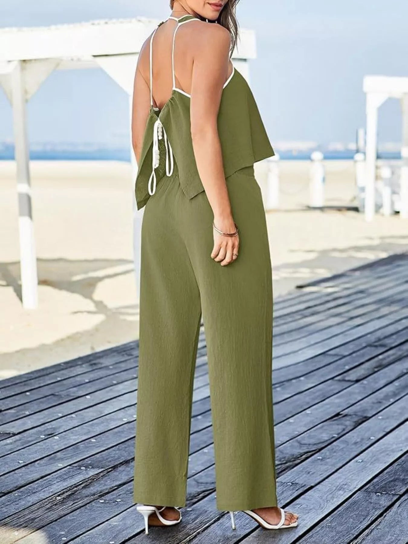 Contrast Trim Tank and Pants Set