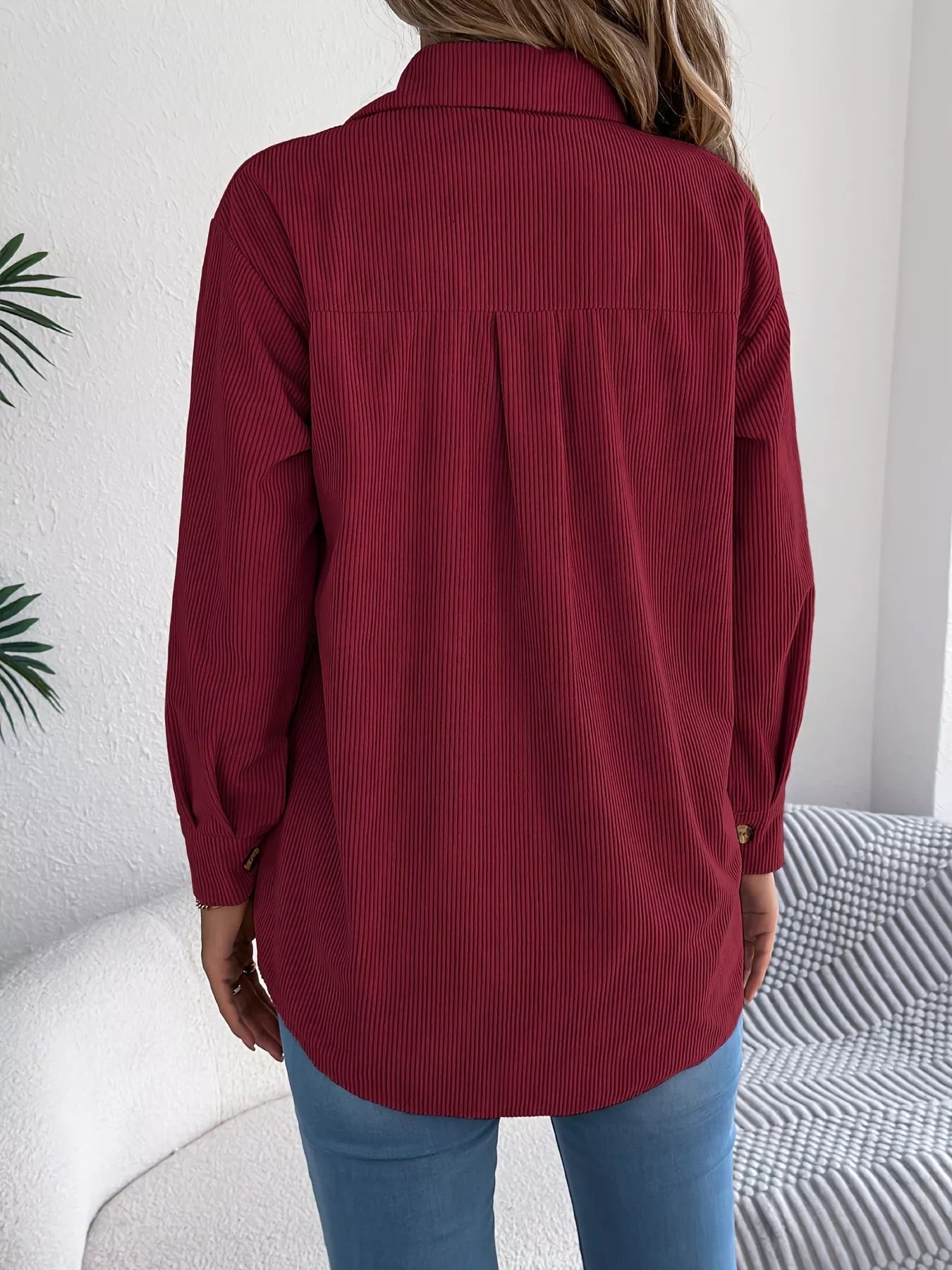 Corduroy Button-Up Long Sleeve Shacket