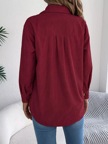 Corduroy Button-Up Long Sleeve Shacket