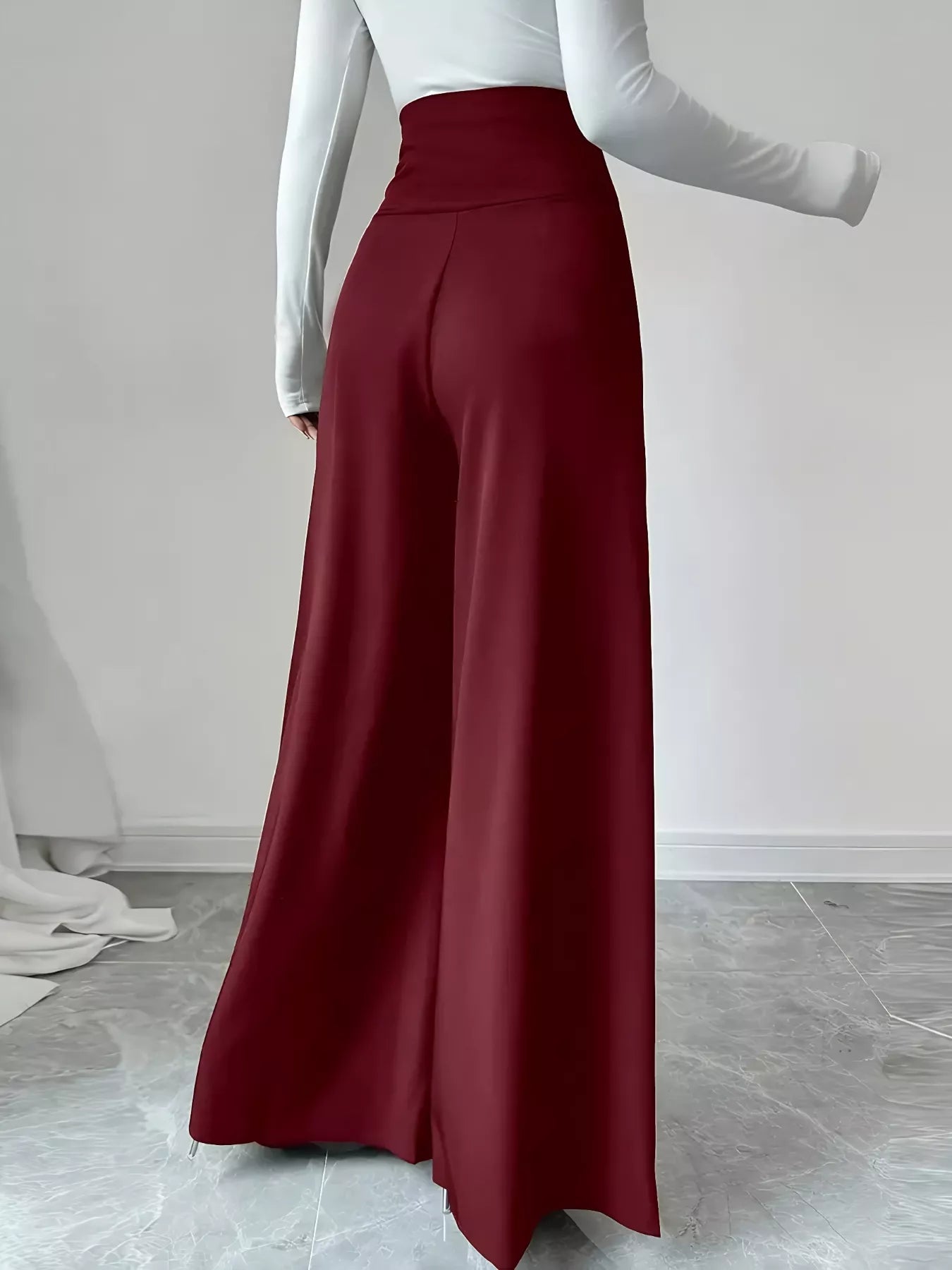 High Waist Wide Leg Button Decor Pants