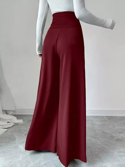 High Waist Wide Leg Button Decor Pants