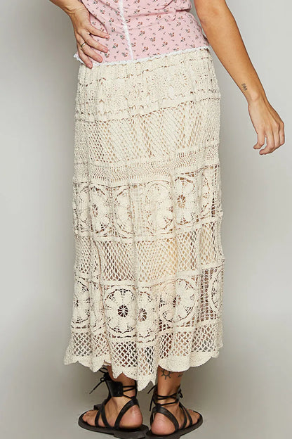 POL Lace Tiered Midi Skirt