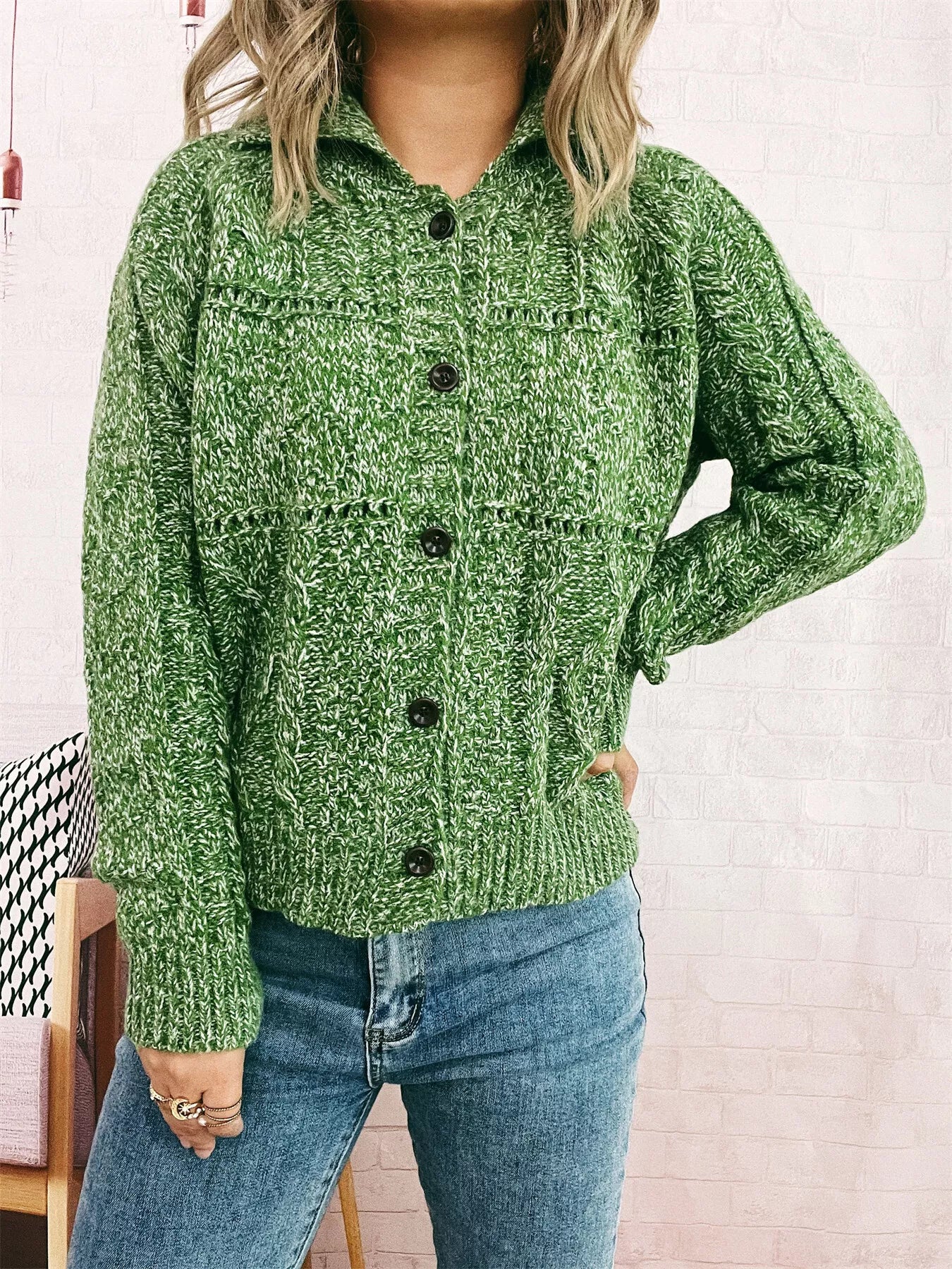 Openwork Cable Knit Button-Up Cardigan