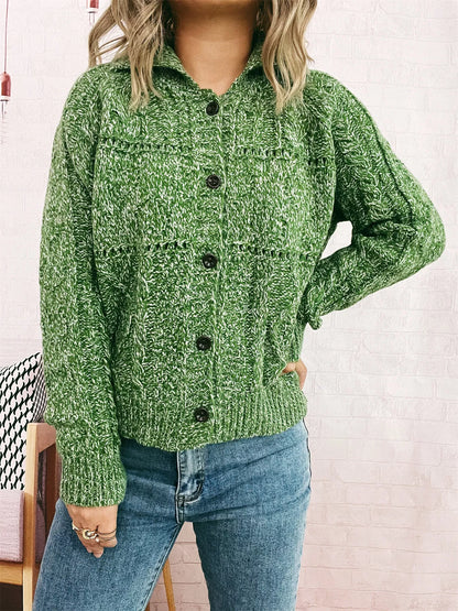 Openwork Cable Knit Button-Up Cardigan