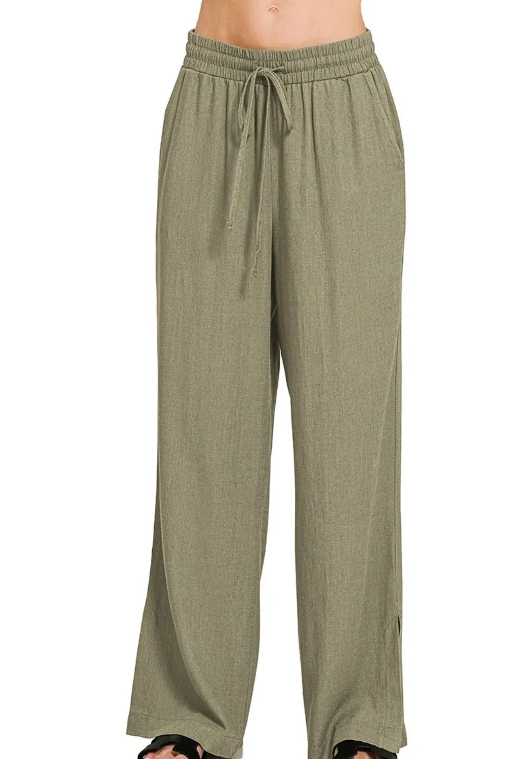 Zenana Linen Drawstring Pants LT OLIVE