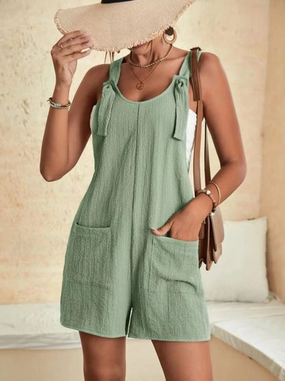 Full Size Knot Strap Romper with Pockets Plus Size