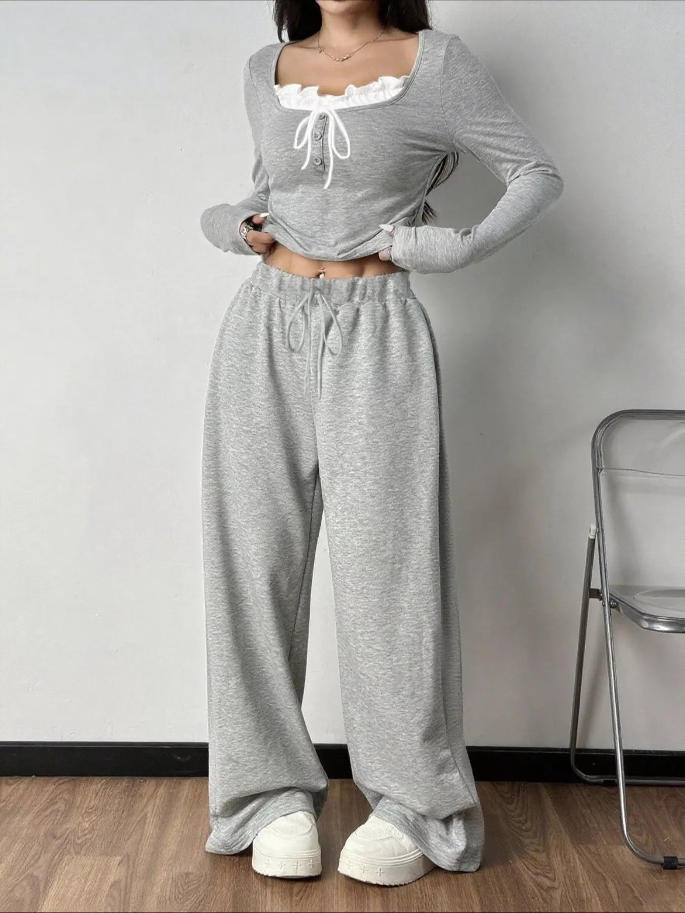 Tied Long Sleeve Top and Pants Set