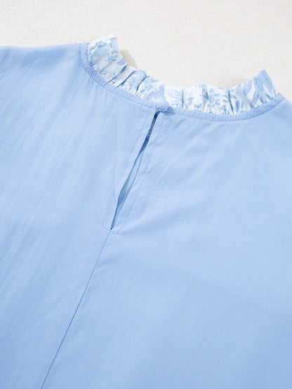 Lace Insert Floral Puff Sleeve Patchwork Loose Blouse