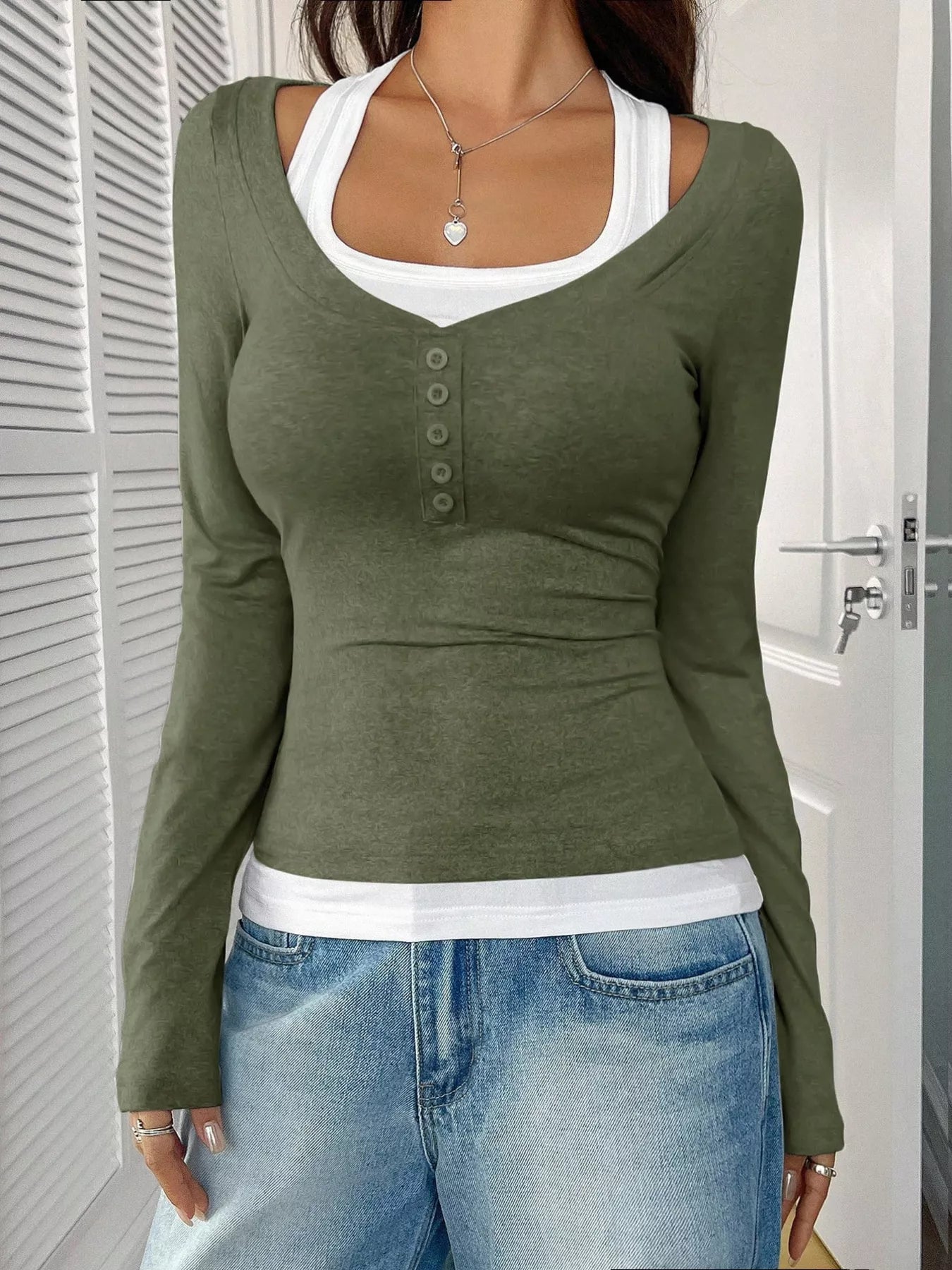 Scoop Neck Long Sleeve T-Shirt