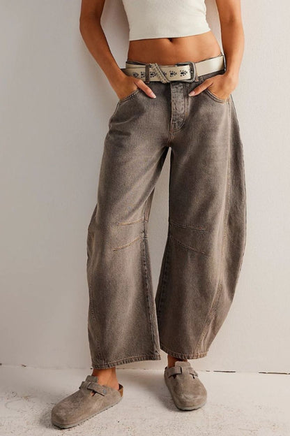 Wide Leg Jeans with Pockets Taupe