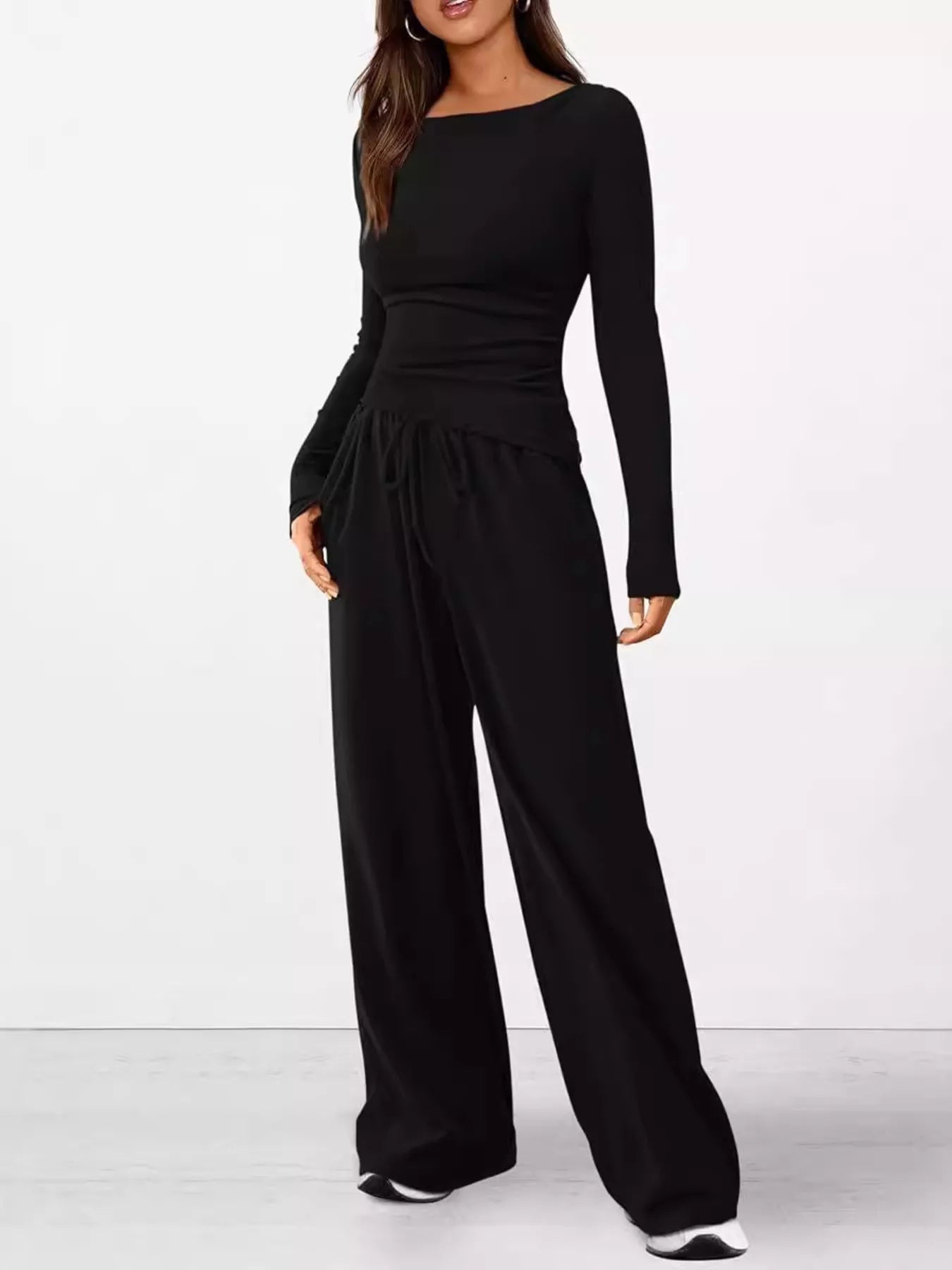Long Sleeve Top and Wide Leg Pants Set
