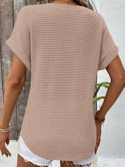 Waffle Knit V-Neck Casual T-Shirt