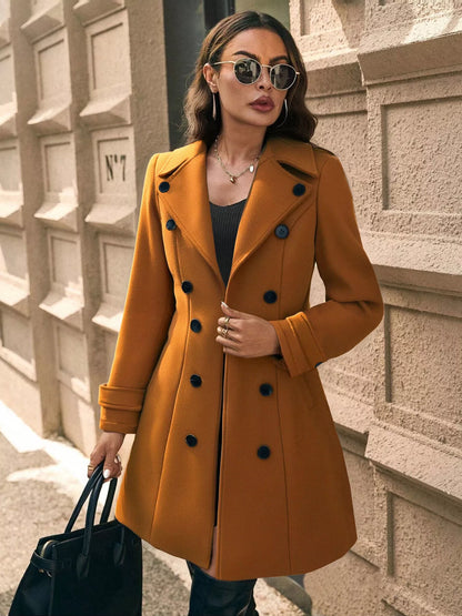 Double-Breasted Wool Blend Overcoat Caramel