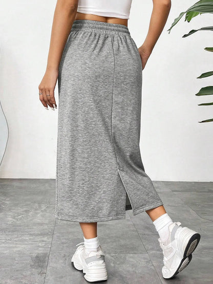 Slit Drawstring Midi Skirt
