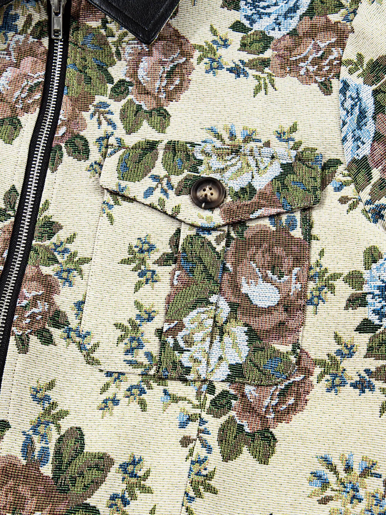 Floral Print Zip Up Contrast Collared Jacket