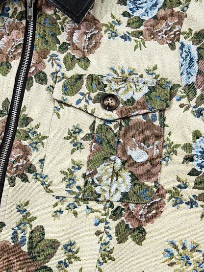 Floral Print Zip Up Contrast Collared Jacket