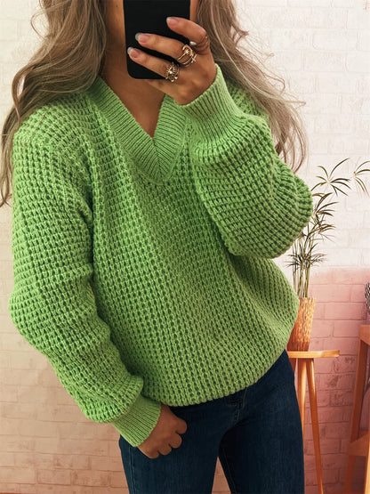 V-Neck Textured Knit Sweater