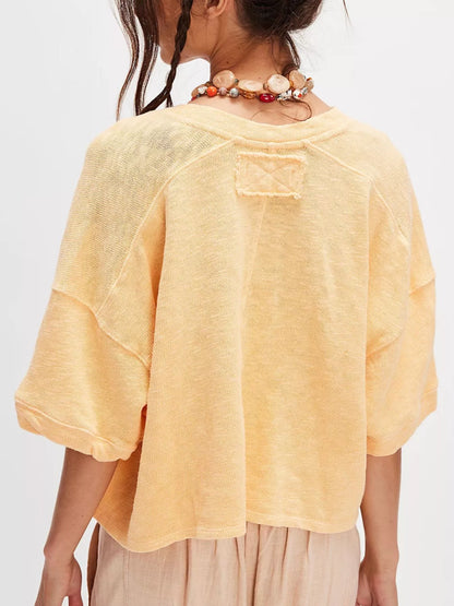 Button-Front Half Sleeve Cardigan