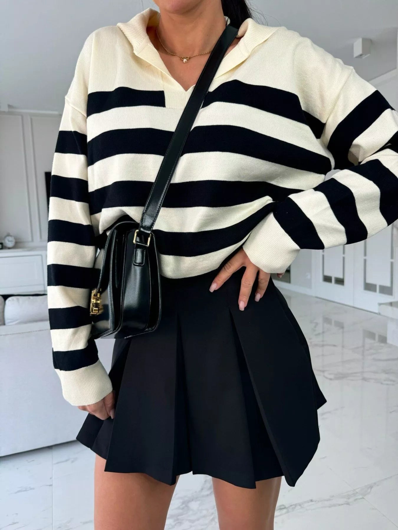 Striped Dropped Shoulder Knit Top