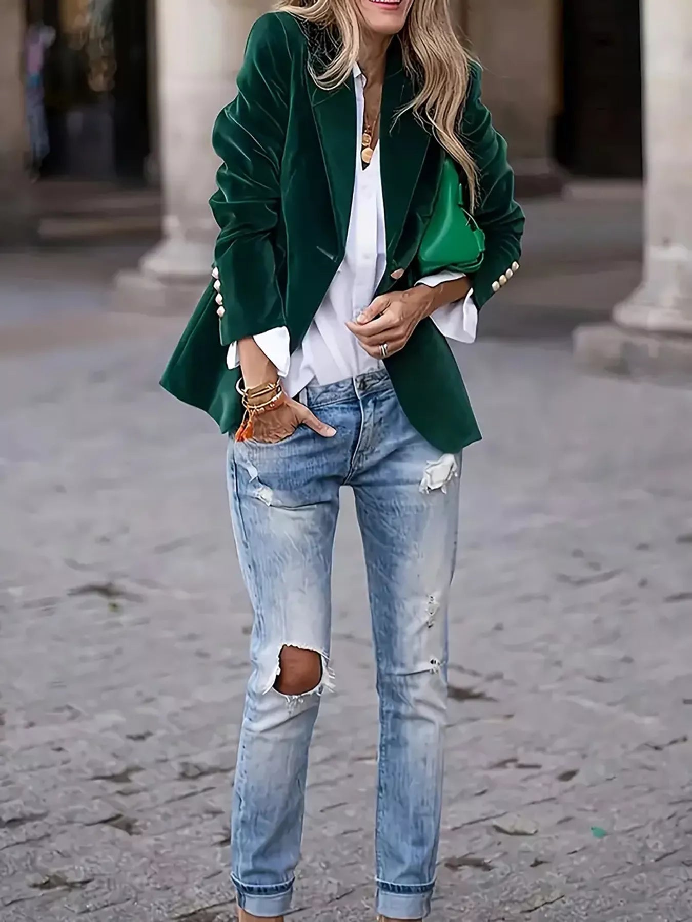 One Button Long Sleeve Blazer