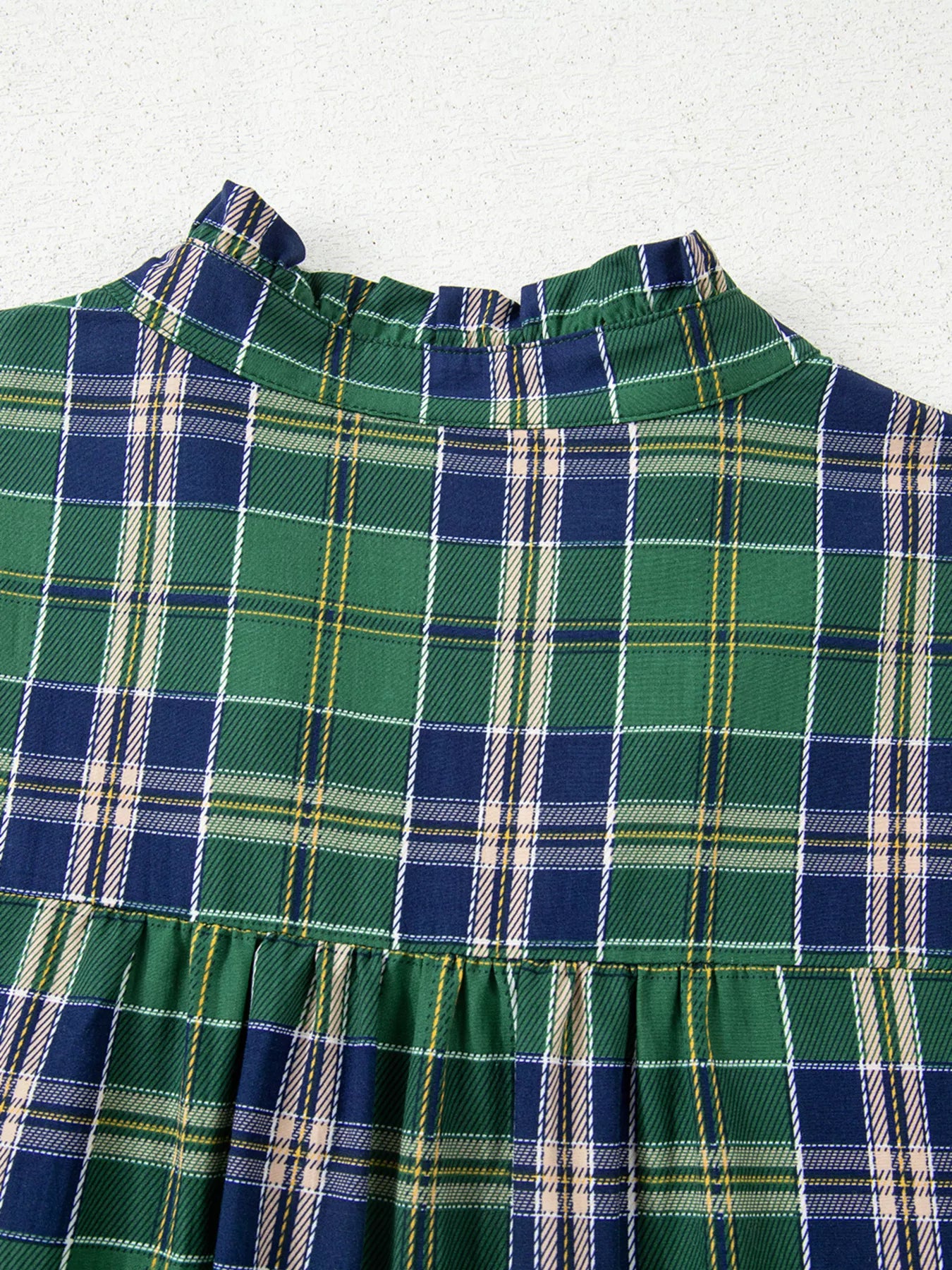 Plaid Frilly Collar Long Sleeve Shift Mini Dress