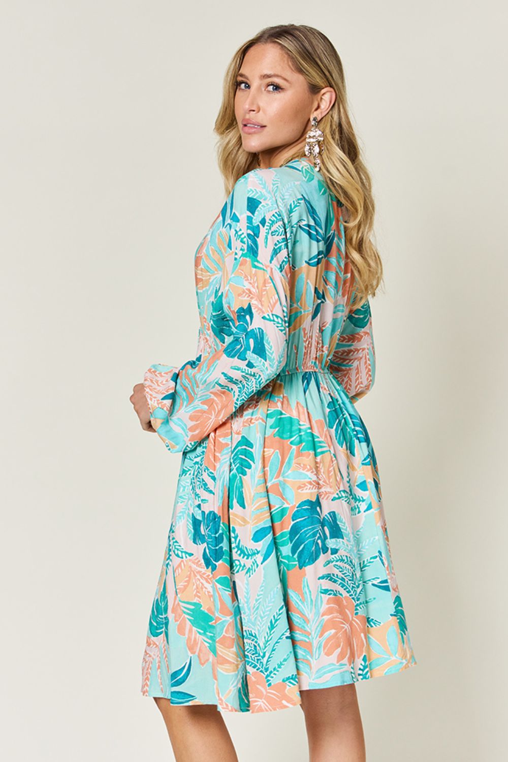 Printed Drawstring V-Neck Dress