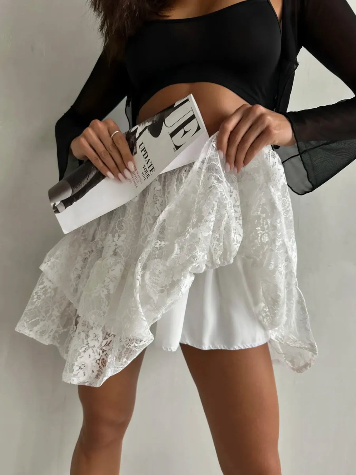 Lace Tiered Mini Skirt