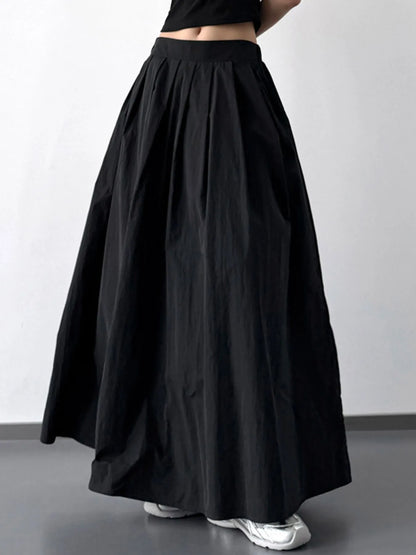 Pleated Linen Maxi Skirt Black