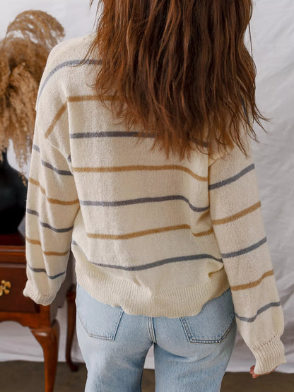 Stripe Striped Ribbed Edge Drop Shoulder Sweater
