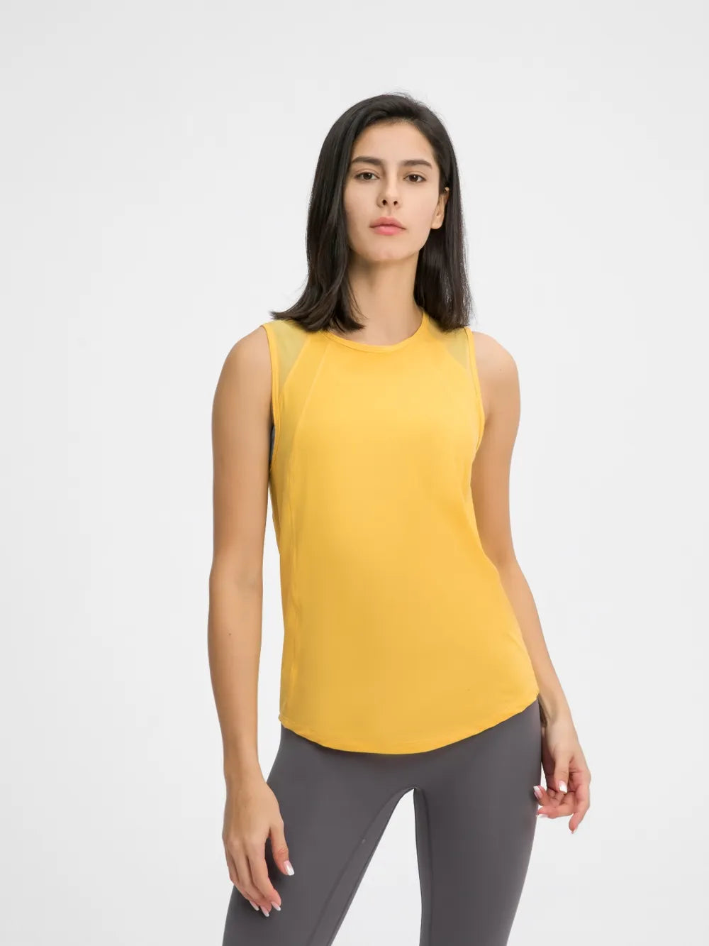 Millennia Cutout Back Round Neck Active Tank Yellow