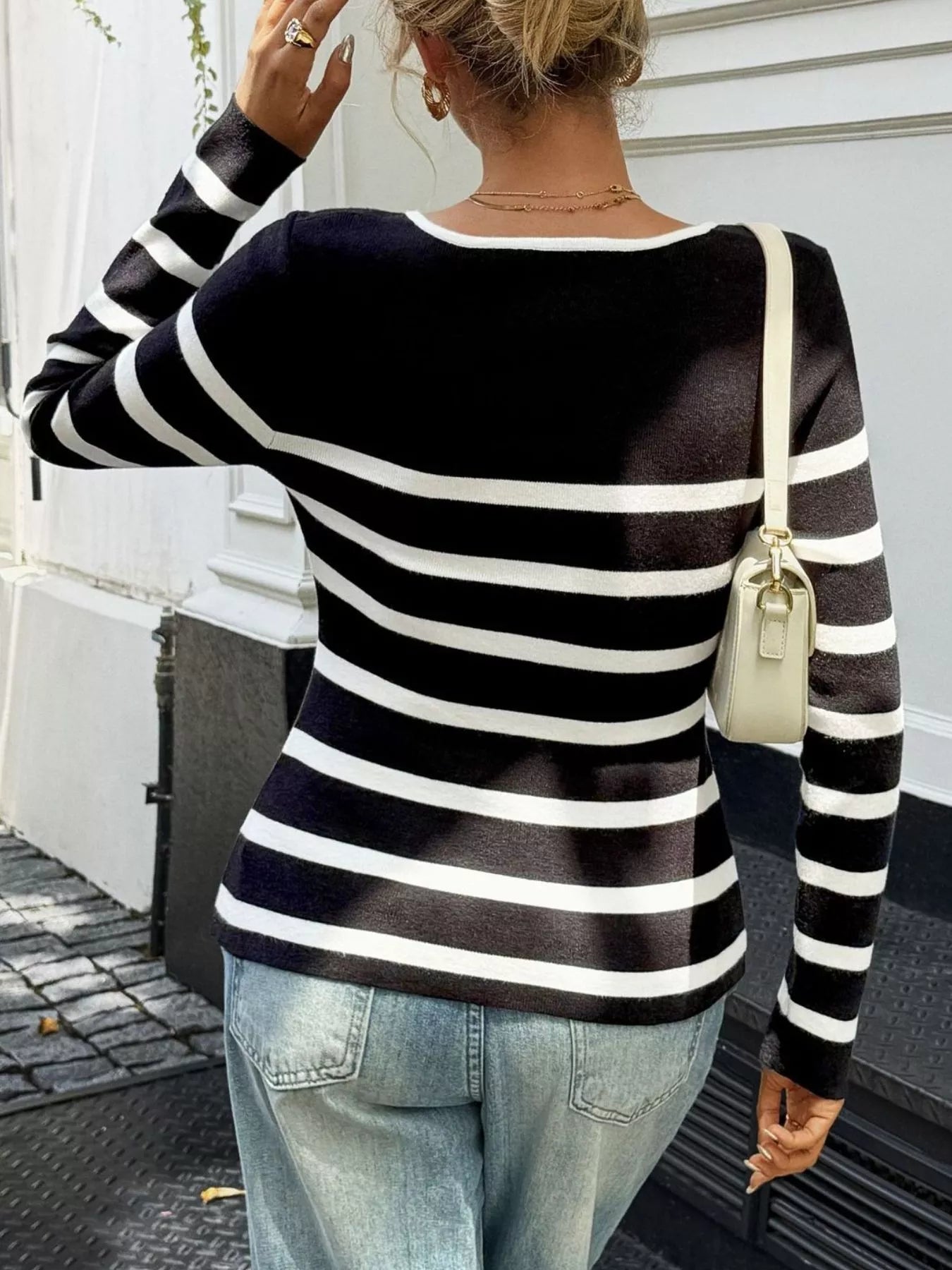 Striped Button-Up Knit Cardigan